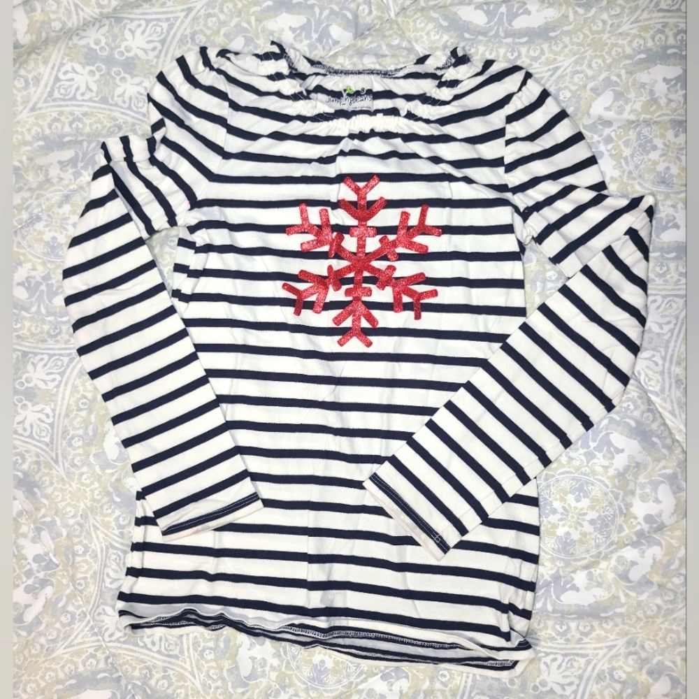 Jumping Beans Long Sleeve Striped Snowflake Shirt (Size 8)